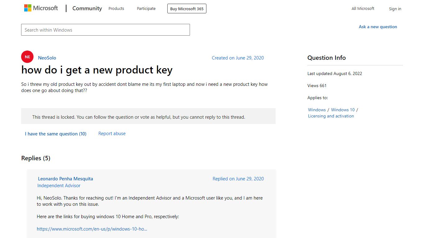 how do i get a new product key - Microsoft Community